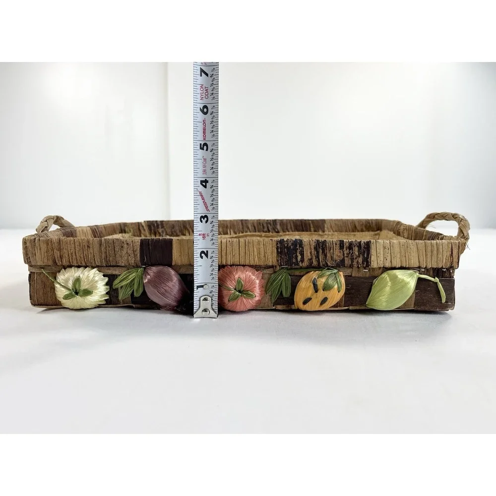 Vintage 70s Raffia Casserole Carrier Basket 3D Fruit Veggie Boho Pyrex Holder